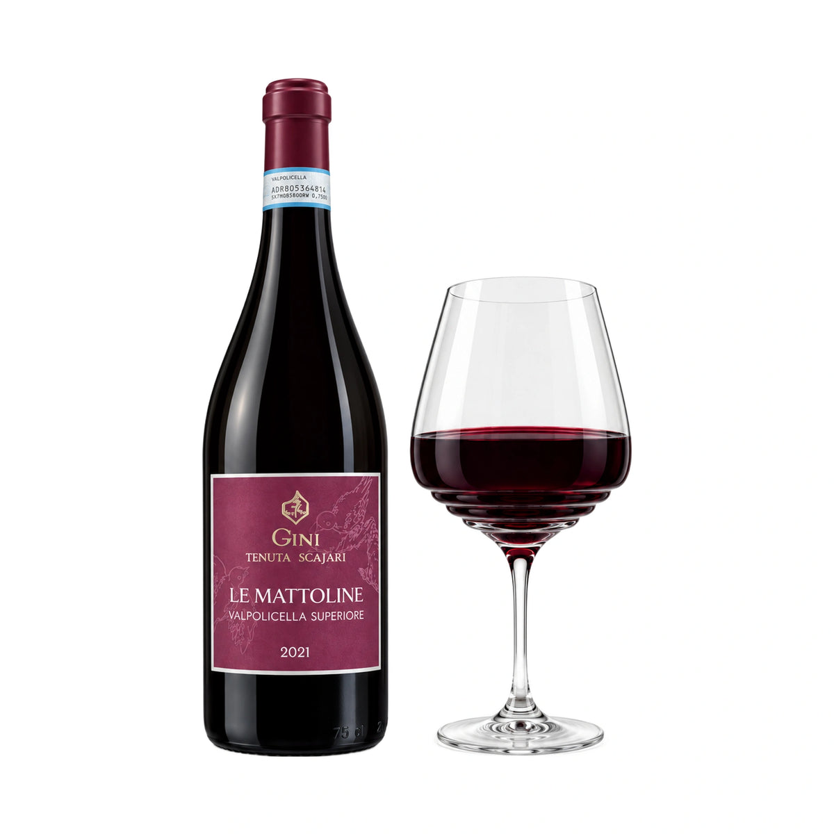 Le Mattoline-Valpolicella Superiore 2021-Tenuta Scajari-bottiglia con calice-Gini-Vaigustando