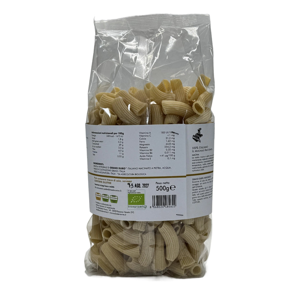 Pasta Integrale Grano Duro Linea Oro Rigatoni 500g - BIO  -  Mulino Terrevive - vaigustando