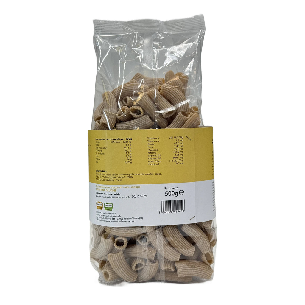 Specialità Integrale Farro Spelta Rigatoni 500g  -  Mulino Terrevive - vaigustando